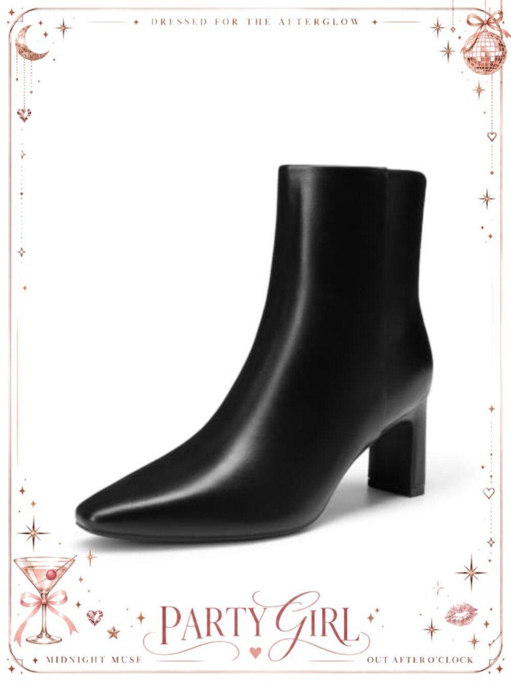 Women's Pointed Toe Block Heel Ankle Boots Faux Leather Dress Booties